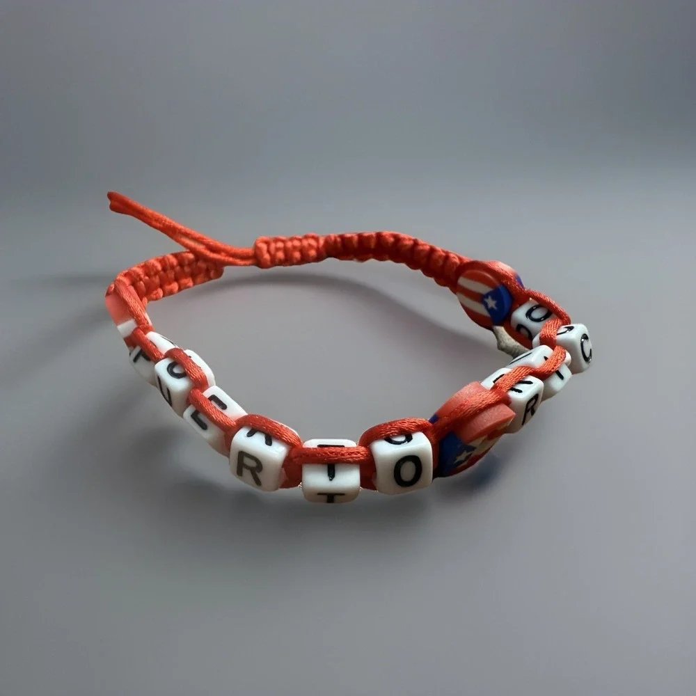 Puerto Rico Letters Unisex Macrame Bracelet Flag Beads Red Blue Black Adjustable